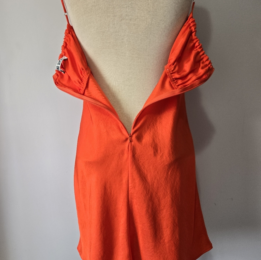 CIAO LUCIA Vibrant Orange Sleeveless Y2K Satin Sara Slip Dress. Size Medium - Picture 6 of 10